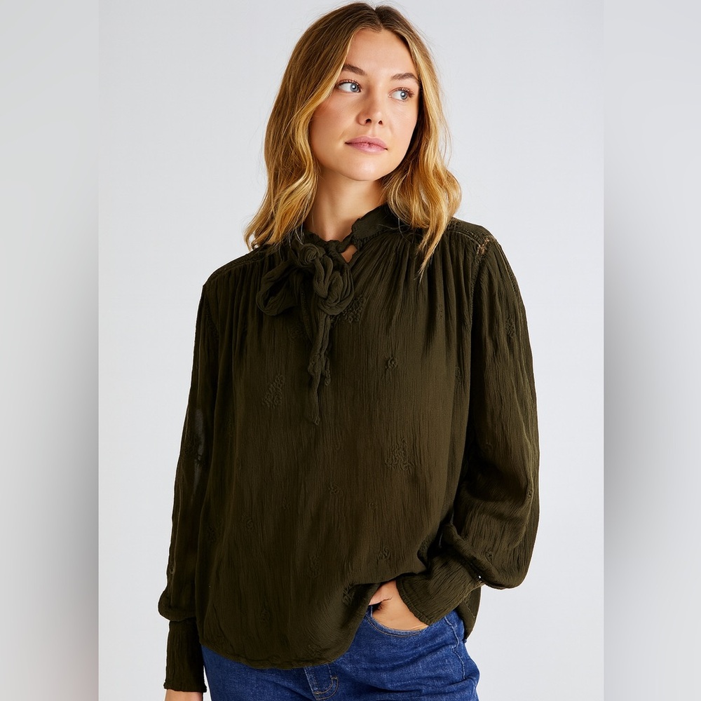 Free People Black Wishful Moment Blouse Size S